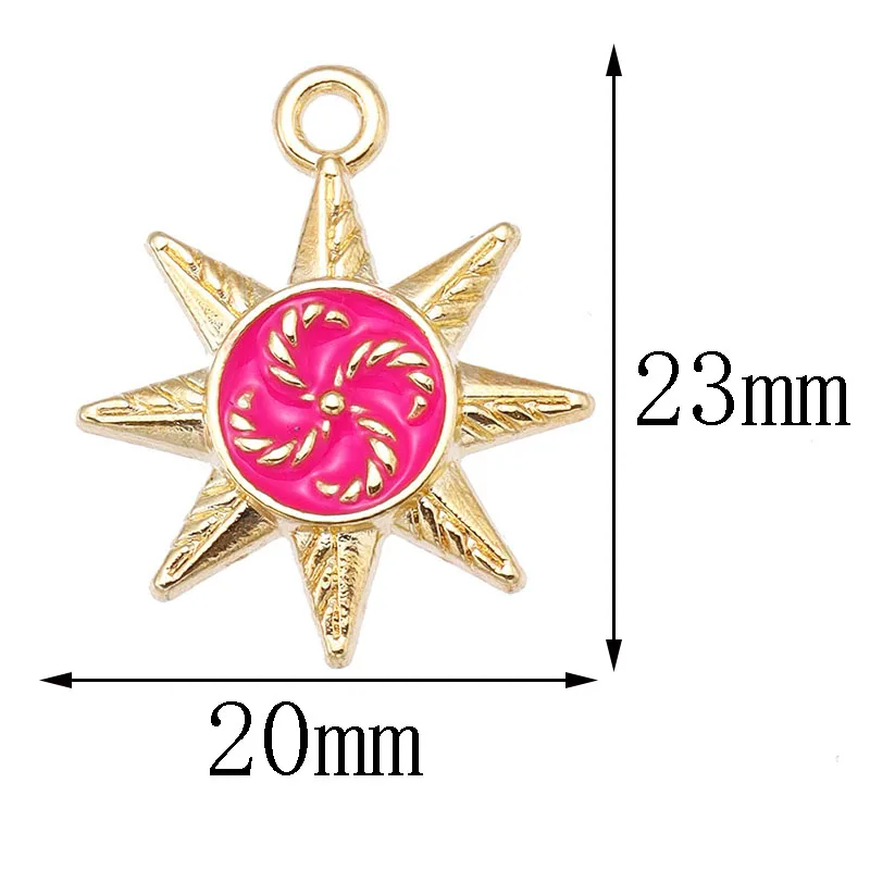 20pcs Gold Colour Metal 20*23mm Enamel Octagonal Star Charm Punk Hip Hop Style Pendant Fashion Earrings Necklace DIY Accessories