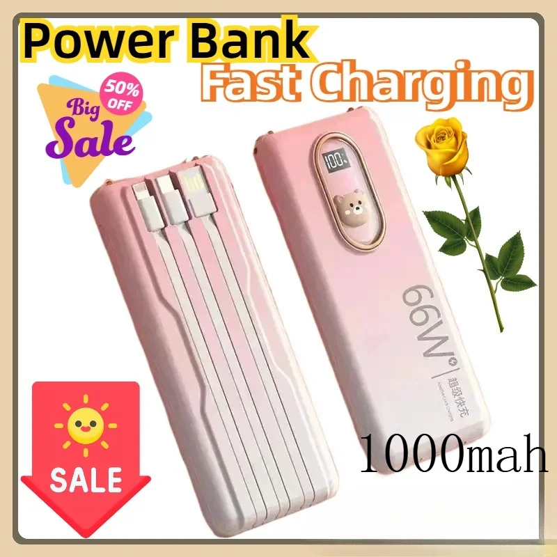 

For IPhone 66W Power Bank Cute Little Bear 20000mAh Super Fast Charging Power Bank Portable Charger External Battery Pack