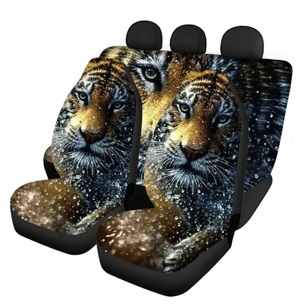 Cute 3D Tiger Wolf Lion Print Car Interior Decor Vehicle Seat Covers Front&Rear Seat Cover Durable Universal Auto Seat Protector