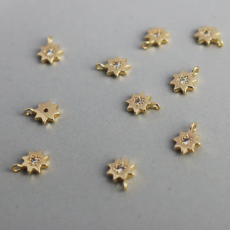 

14K Gold Plated Octagram Pendant Prong Set Zircon 5.6mm DIY Charms For Bracelets & Necklaces
