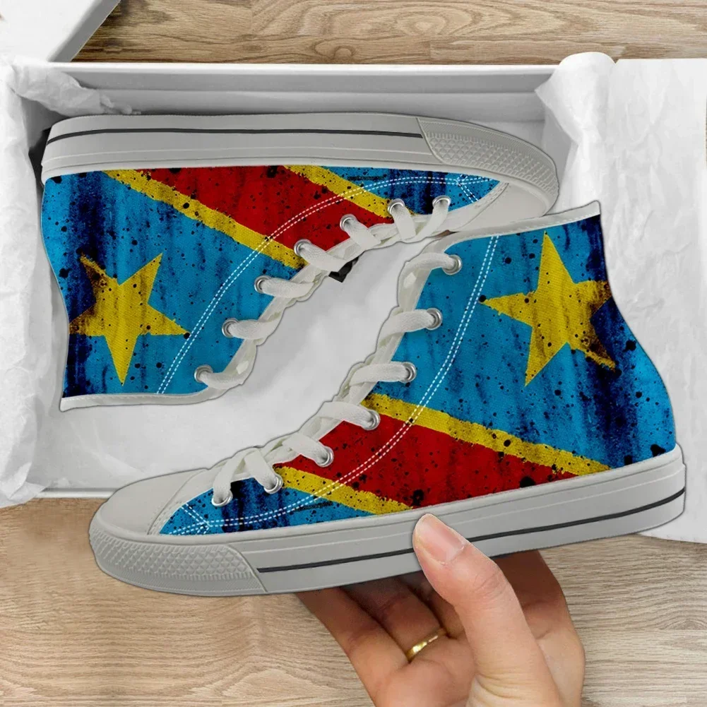 Men's High Top Canvas Shoes Republic Of Congo Flag Brand Design Male Lace Up Vulcanized Sneakers Zapatillas Mujer