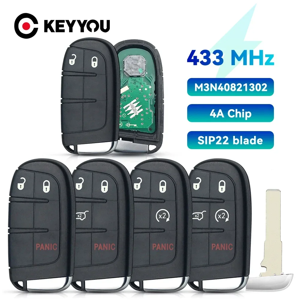 

KEYYOU Aftermarket Remote Car Key 433mhz 4A Keyless for Jeep Renegade Compass C-CUV Trailhawk SIP22 M3N-40821302 68250335AB
