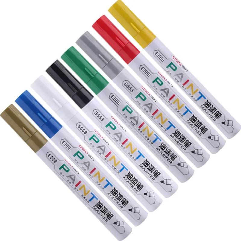 Deli 8 Colors Paint Marker Pen Waterproof Permanent Mark Tool Car Tire Wood Glass CD Graffiti Signature School Office Supply MP7