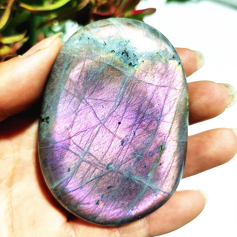 Natural Gemstone beautiful Purple light Labrador Palm Stone Crystal Sorcerer Chakra Spiritual Healing Crystal Home Decoration