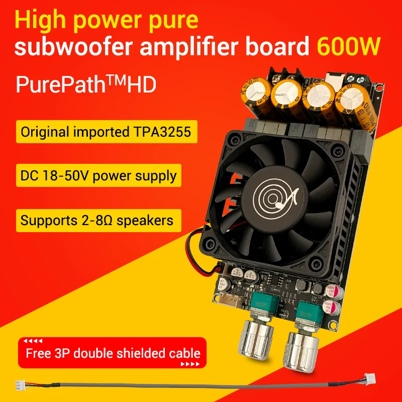 WUZHI AUDIO 6001 Active Subwoofer Speaker Amplifier Module Board Low-pass Filter Mono 600W Frequency Volume Adjustment TPA3255