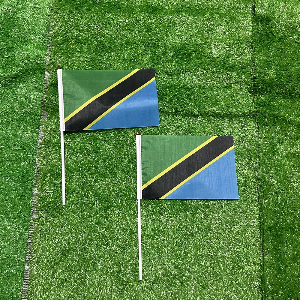 SKY FLAG Tanzania hand Flag 10/20/50/100pcs 21*14cm Tanzania Hand Waving Flags With plastic pole For Sports Activity Home Decor