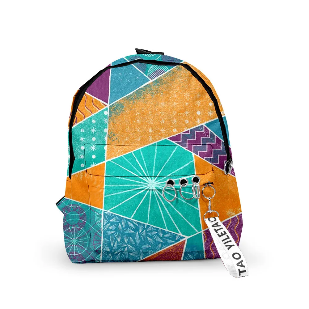 

Hip Hop Youthful Creative color blocking School Bags Notebook Backpacks 3D Print Oxford Waterproof Key Chain Small Travel Bags