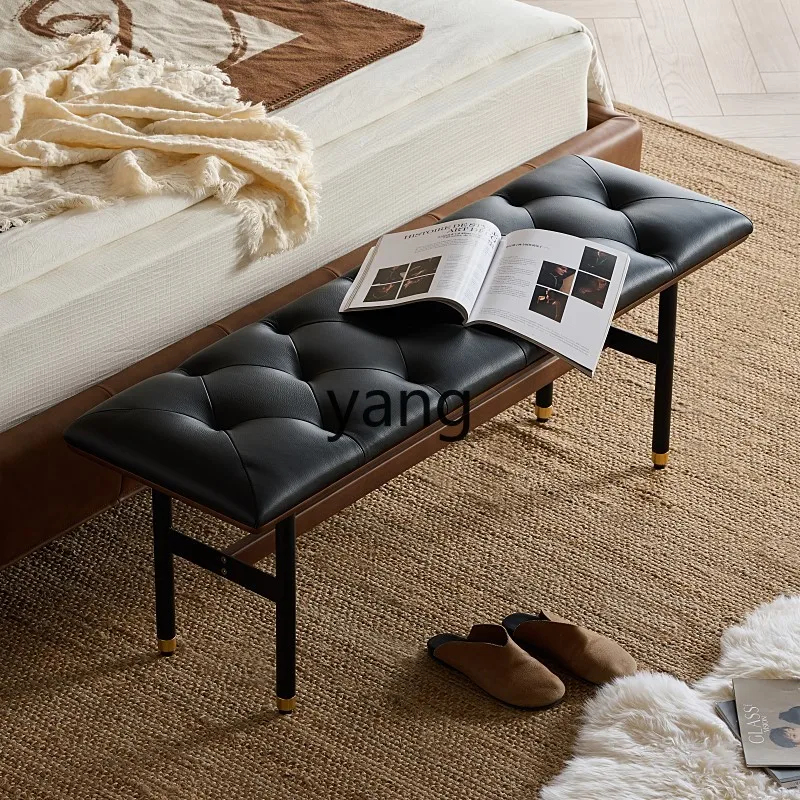 LH, modern simple first layer cowhide wrought iron shoe changing bedside bench