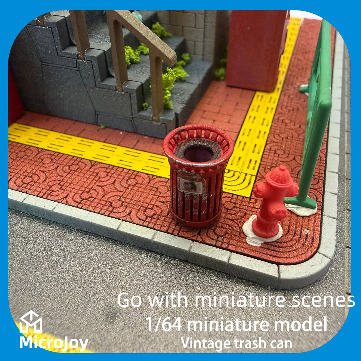 Detailed Scene: 1:64 Scale Miniature Model Repair Workshop, Vintage Trash Can, Mini Garbage Recycling Ornament, Car Model Scene with Old-Style Decoration