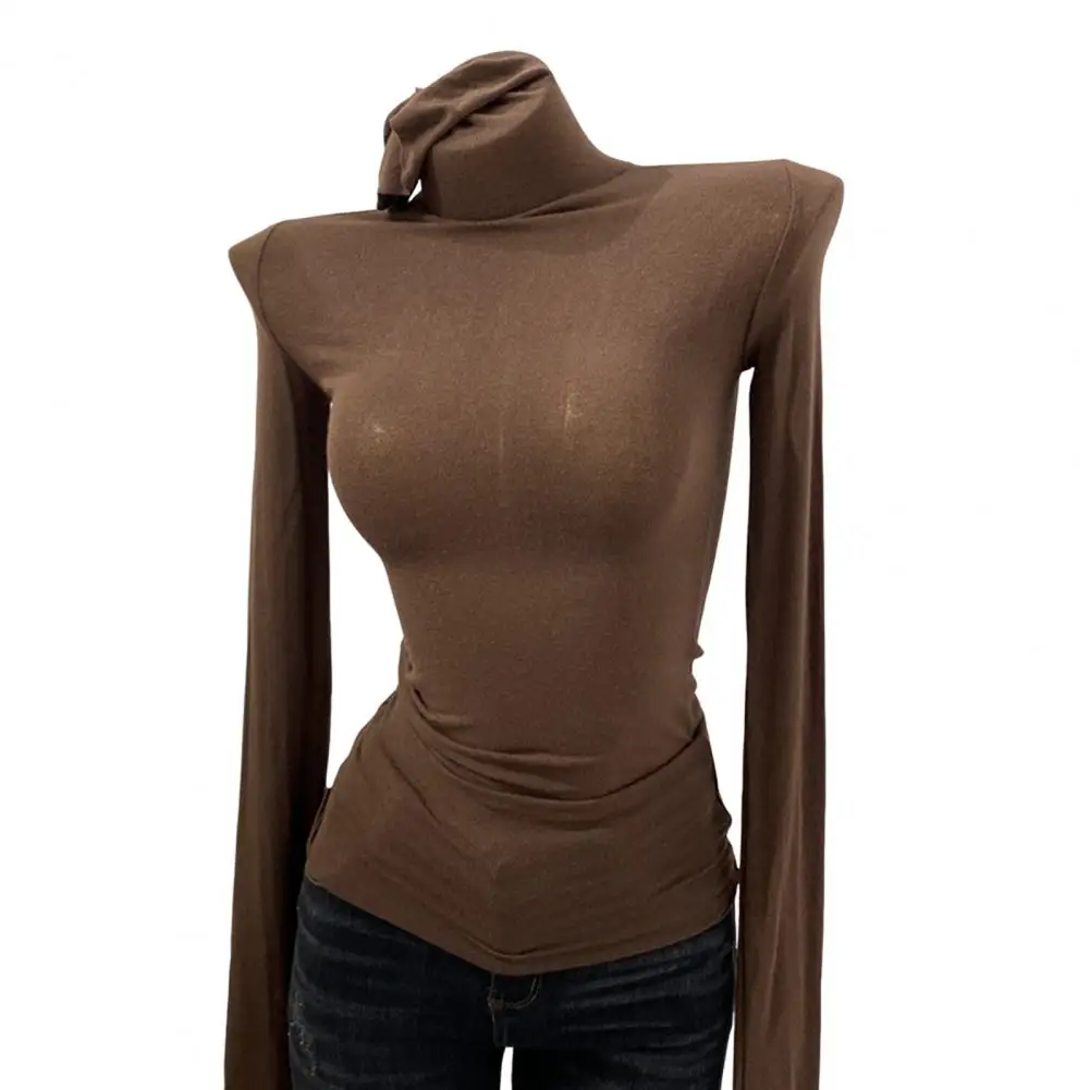 여성 하이넥 긴팔 슬림핏 베이스 셔츠 단색 탄성 셔츠 가을 겨울 베이스탑 섹시 스트릿웨어