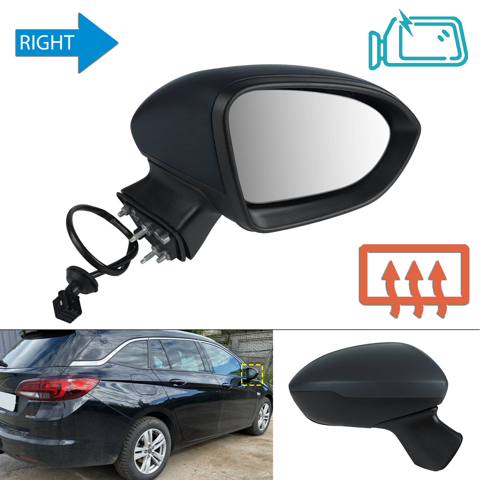 

Right Hand Side Mirror Electric Heated Black Primer For 2015-22 Vauxhall Opel Astra K B16 LHD Side Door Rearview Mirror assembly