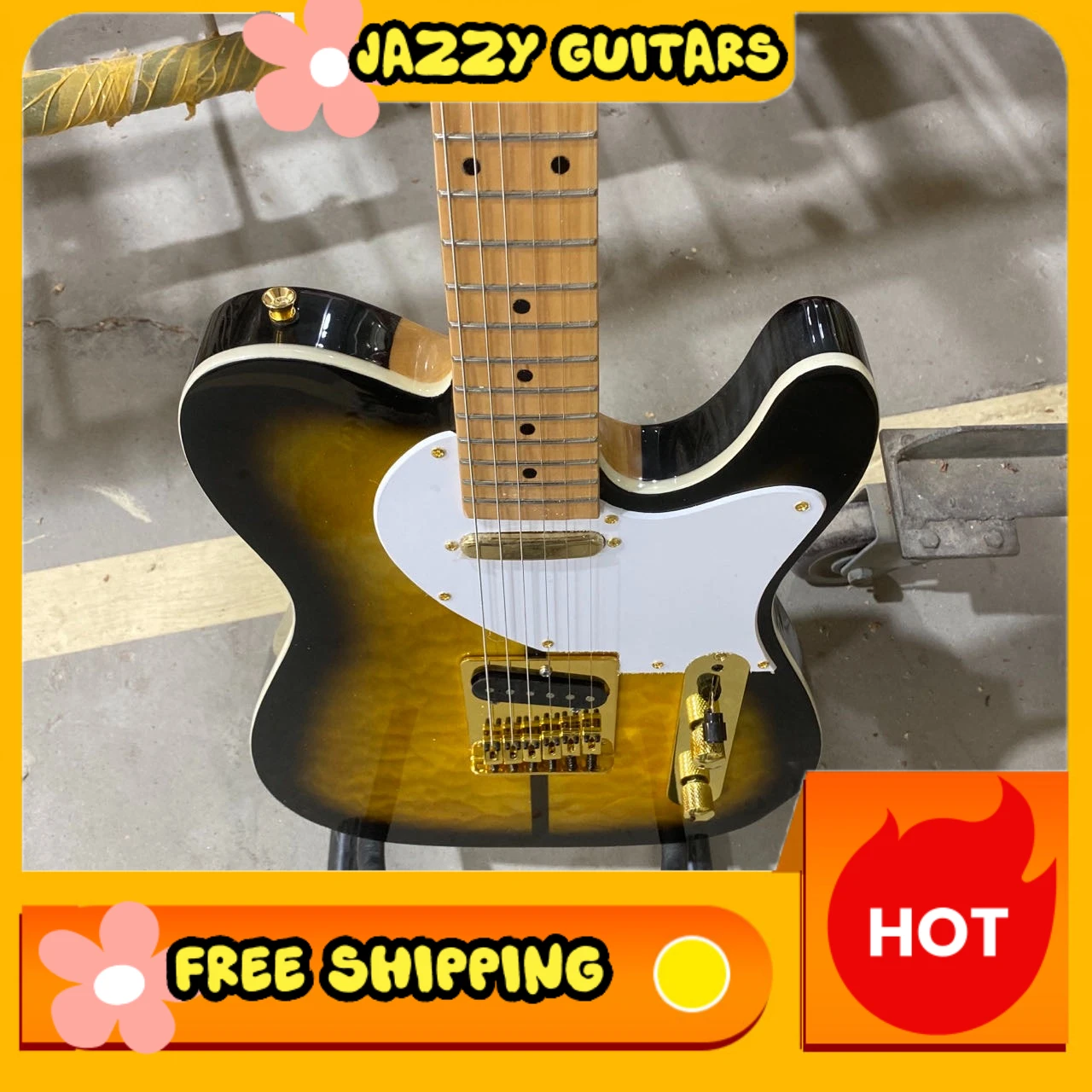 

2-Tone Sunburst Quilted Maple Tele Style Electric Guitar SS Pickups Gold Hardware Rosewood Neck Country Blues Free Shipping