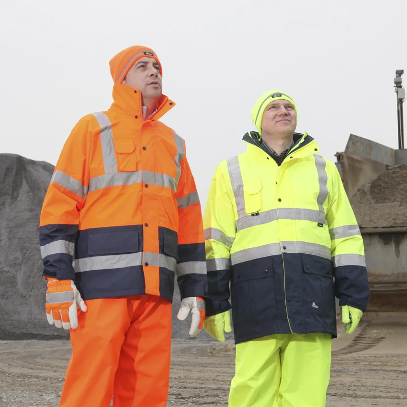 Ropa de trabajo de alta visibilidad de dos tonos, chaqueta reflectante, chaqueta impermeable para hombre, abrigo térmico de invierno a prueba de viento, ropa 5 en 1