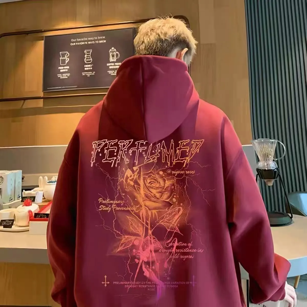 

Худи с цветочным принтом большого размера 300 Pou, повседневная универсальная толстовка с длинными рукавами для мужчин, женщин, пар, осень...