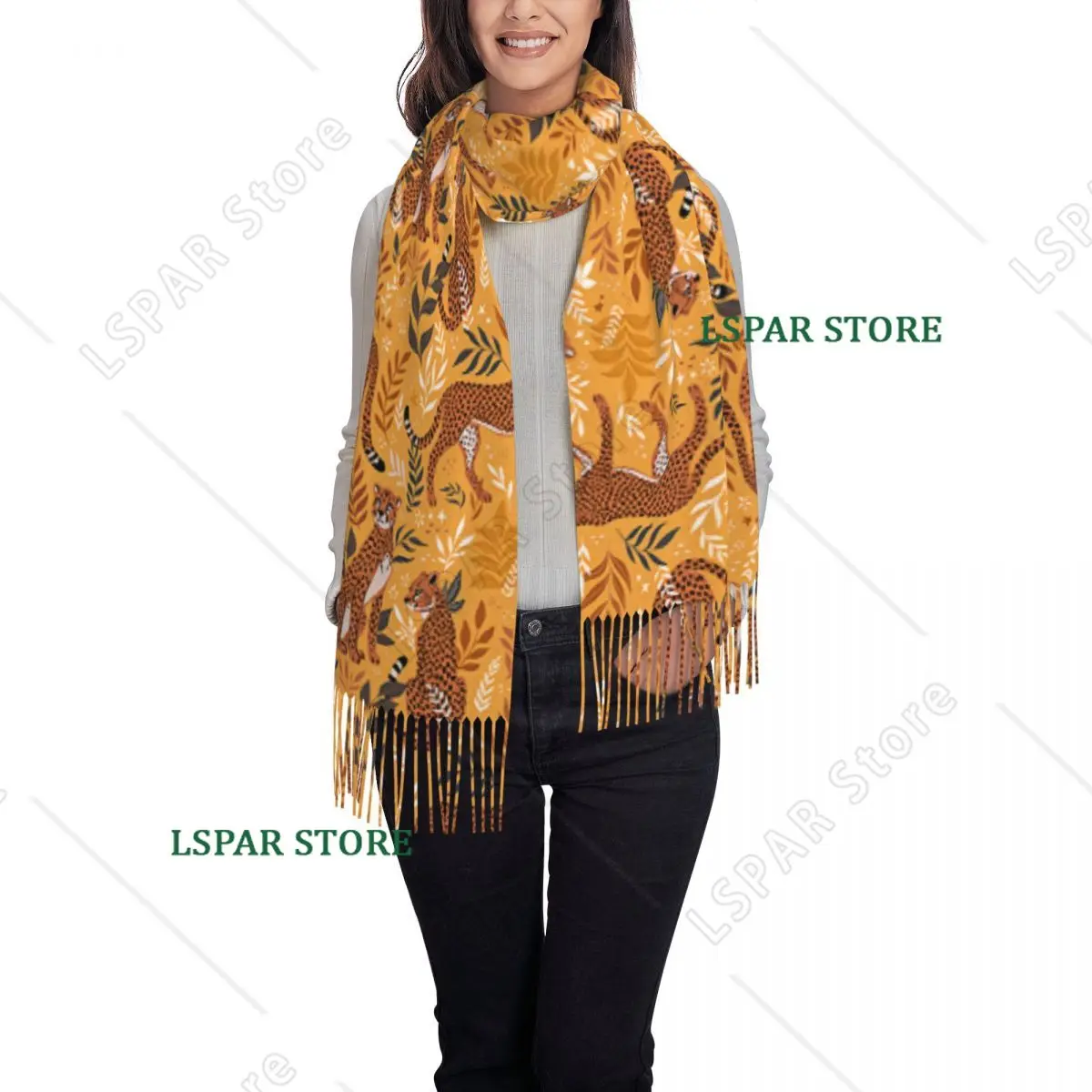 Custom Print Jungle Cheetahs Pattern Scarf Men Women Winter Warm Scarves Shawls Wraps