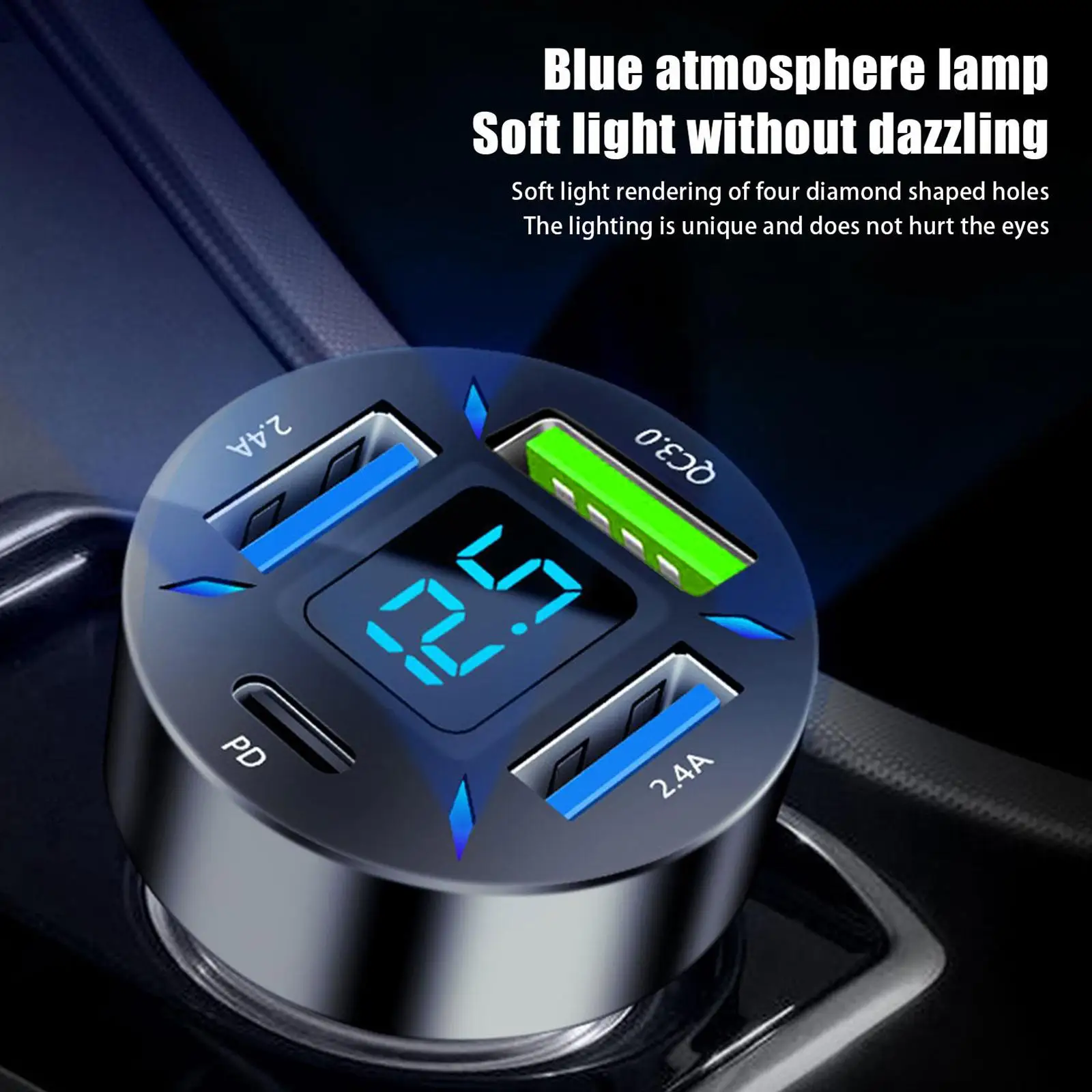 66W Quick Charge Car Phone Charger PD+QC3.0 4 Ports USB Fast Charging Cigarette Lighter Adapter Socket for IPhone D5M3