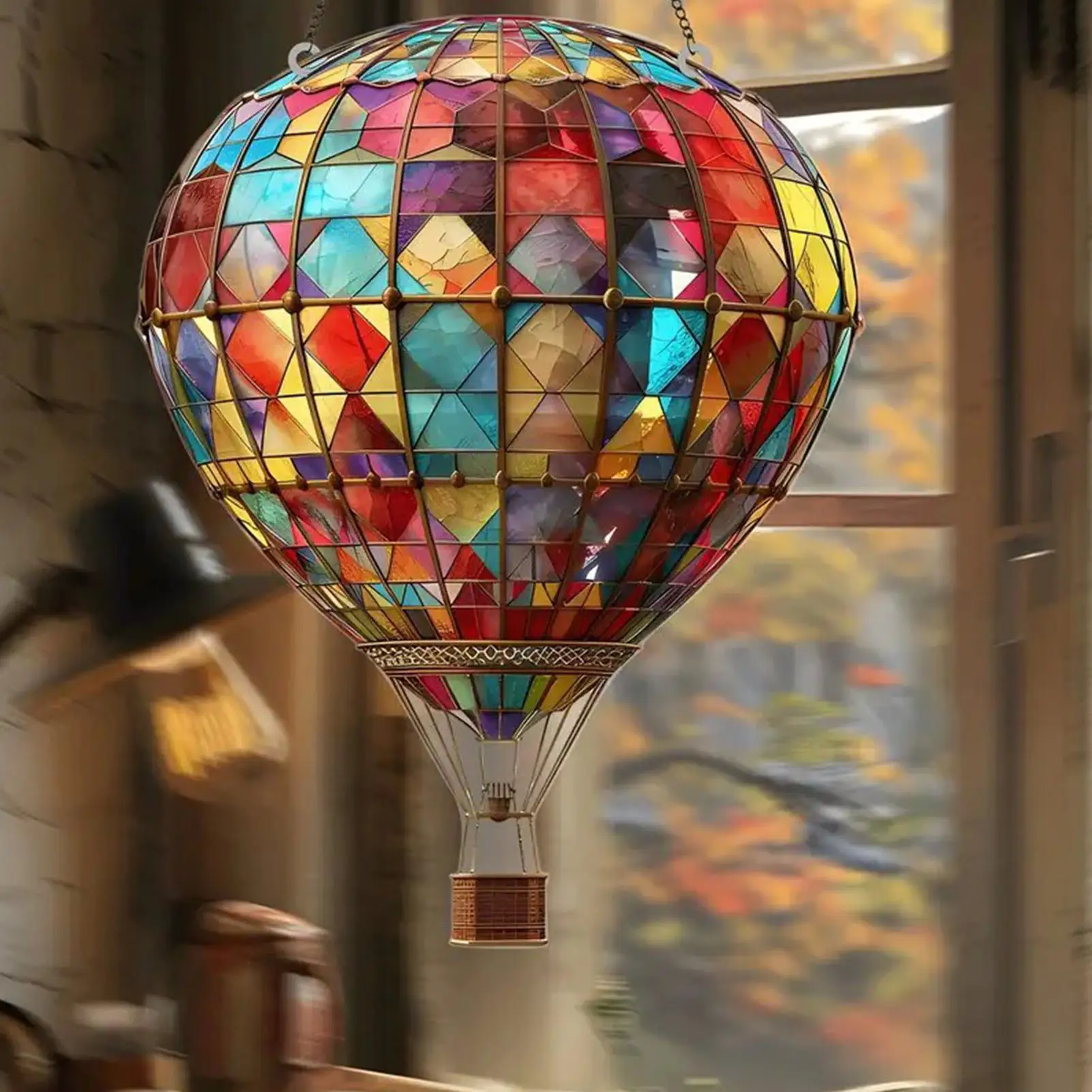 Sun Catcher Outdoor Window Sun Catchers Acrylic Flat Hot Air Balloon Design Lantern Decorative Ornament for Door Bathroom Home view 2