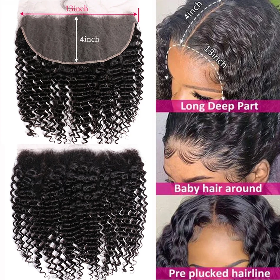 Bundles Deep Wave avec fermeture, 100% cheveux humains, tissage de cheveux vierges péruviens, 3 faisceaux avec Frmetds, 13x4, Tissages naturels