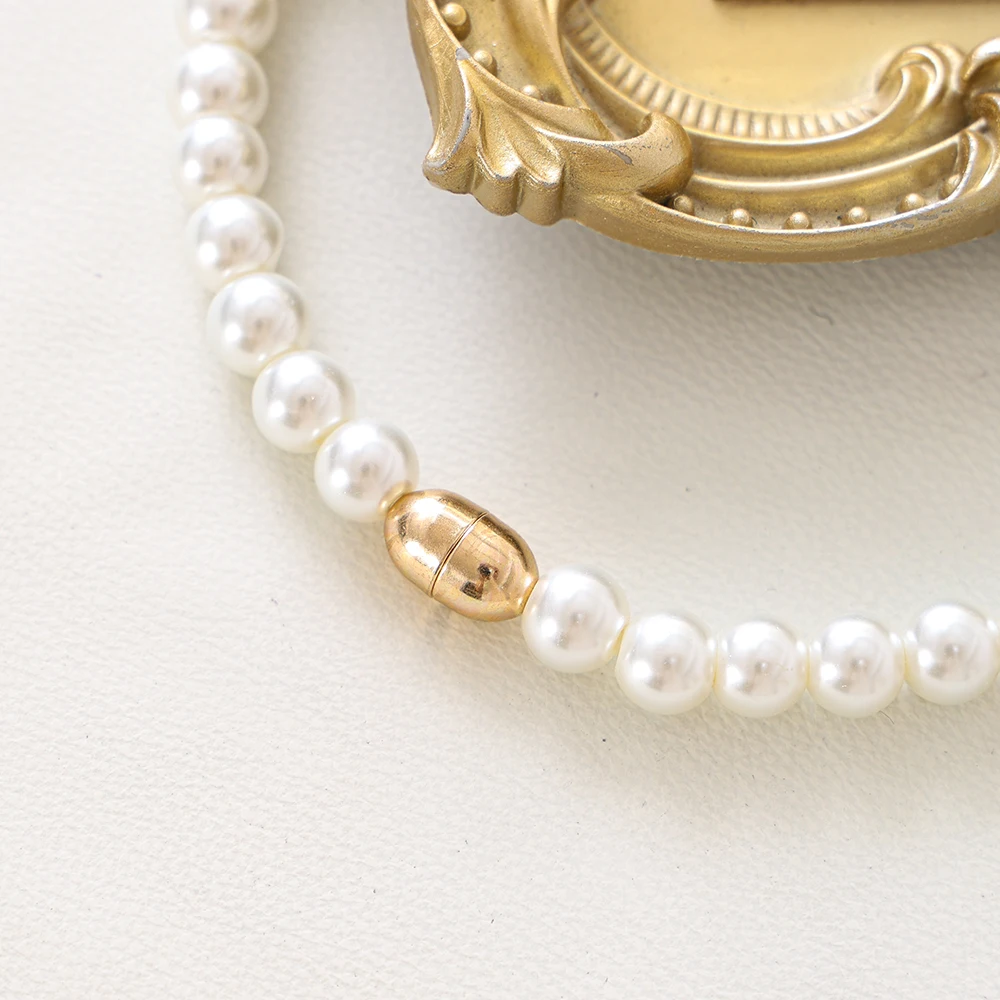 Ele Faionable Alloy Fake Pearl Nelace Versatile Sli Retro Jewelry Accory