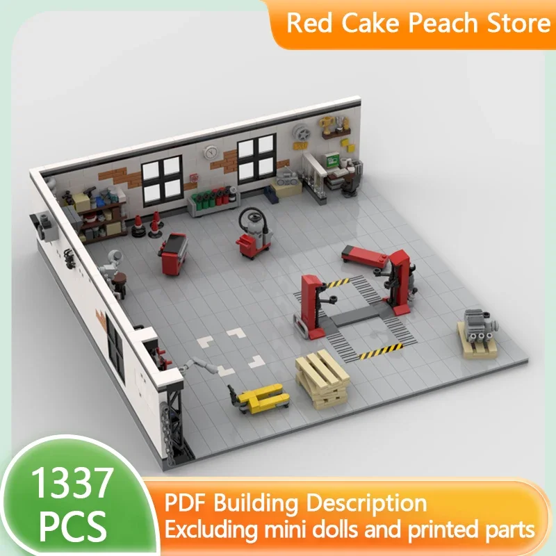 City Street View Model MOC Building Bricks Car Repair Shop Elevator Modular Technology Gifts Holiday Assemble Children Toys Suit