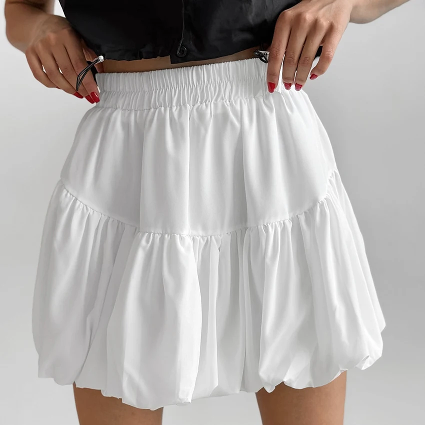 

Linad Sexy White Chiffon Ball Gown Mini Skirts 2025 Office High Waist Pleated Short Skirts Women Street Chic Summer Skirt Female