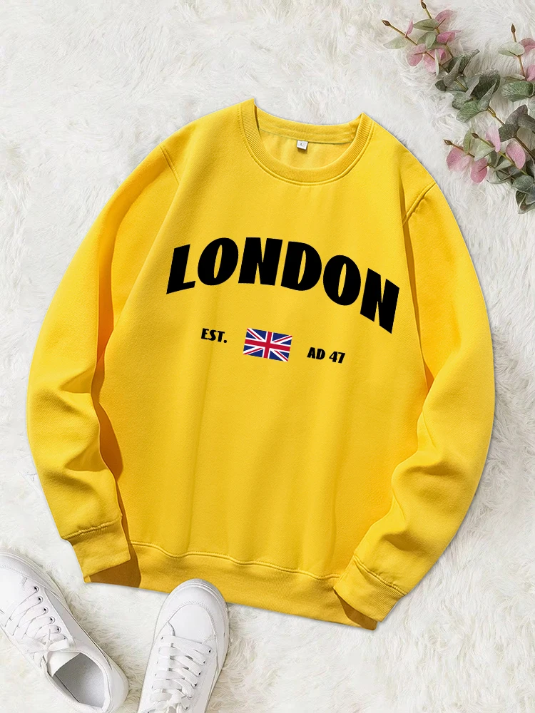 London Est Letter Printing Womens Hooded Autumn Casual Warm Hoodies Fashion Soft O-Neck Hoodie Street Versatile Female Pullover