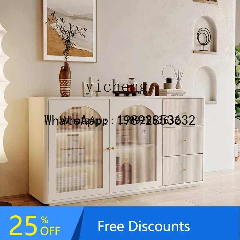 BB Cream Style Dining Side Cabinet Solid Wood Locker Living Room Integrated Wall Entrance Cabinet