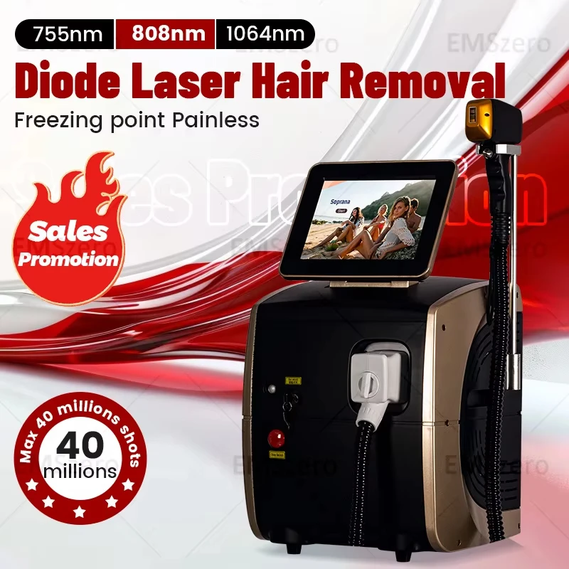 3000wНовейший диод ND: Устройство для лазерной эпиляции YAG — тройная длина волны, мощность, безболезненное и постоянное 808 нм + 1064 нм + 755 нм