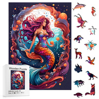 Mermaid Wooden Puzzle, Irregular Colorful Puzzle, Wooden Animal-shaped Puzzle, Adult Decompression Educational Toy, Adult