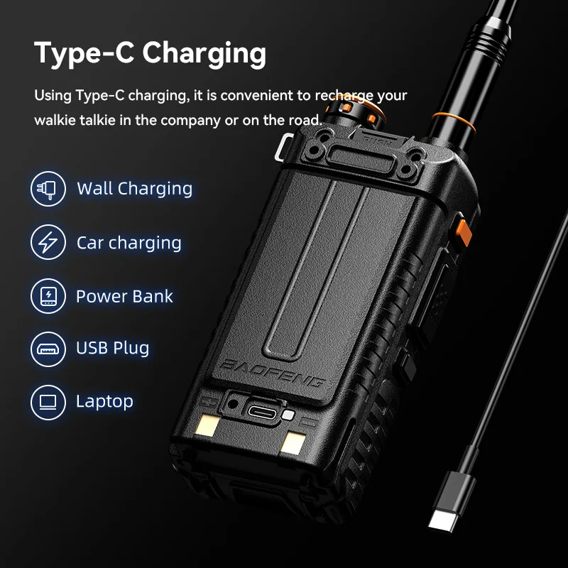 1 Uds Baofeng UV-5RH PRO GPS Walkie Talkie de largo alcance multibanda sin cables copia frecuencia NOAA tipo-c Radio de remolque portátil
