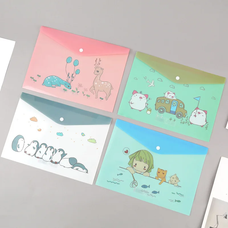 แฟ้มใส่เอกสารลายการ์ตูนสัตว์น่ารัก A4 แบบกระดุมแป๊ก ทำจาก PVC ใช้ใส่ปากกา ใส่เอกสารสำนักงาน 1 ชิ้น