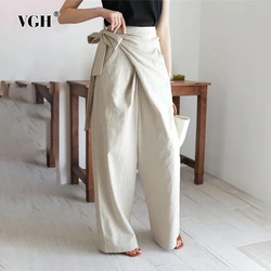 VGH Solid Patchwork Lace Up Casual Trousers For Women High Waist Minimalist Loose Wide Leg Pants Female Fashion Clothing Style