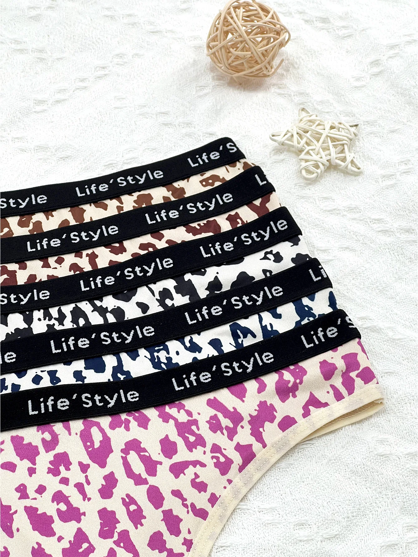 애니멀 프린트, 레오파드 프린트, 핑크 레오파드 프린트, 혼합 컬러 끈팬티, 섹시하고 패셔너블하며 편안한 5켤레 혼합 의상