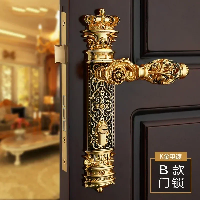 

85mm All copper Hollow out mute door lock indoor wooden handle lock room door lock European luxury style villa