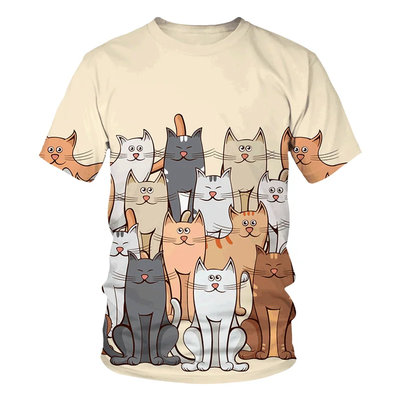 

Cute brief stroke cat pattern men's T-shirt apricot unisex short sleeved casual versatile clothing summer round neck T shirts