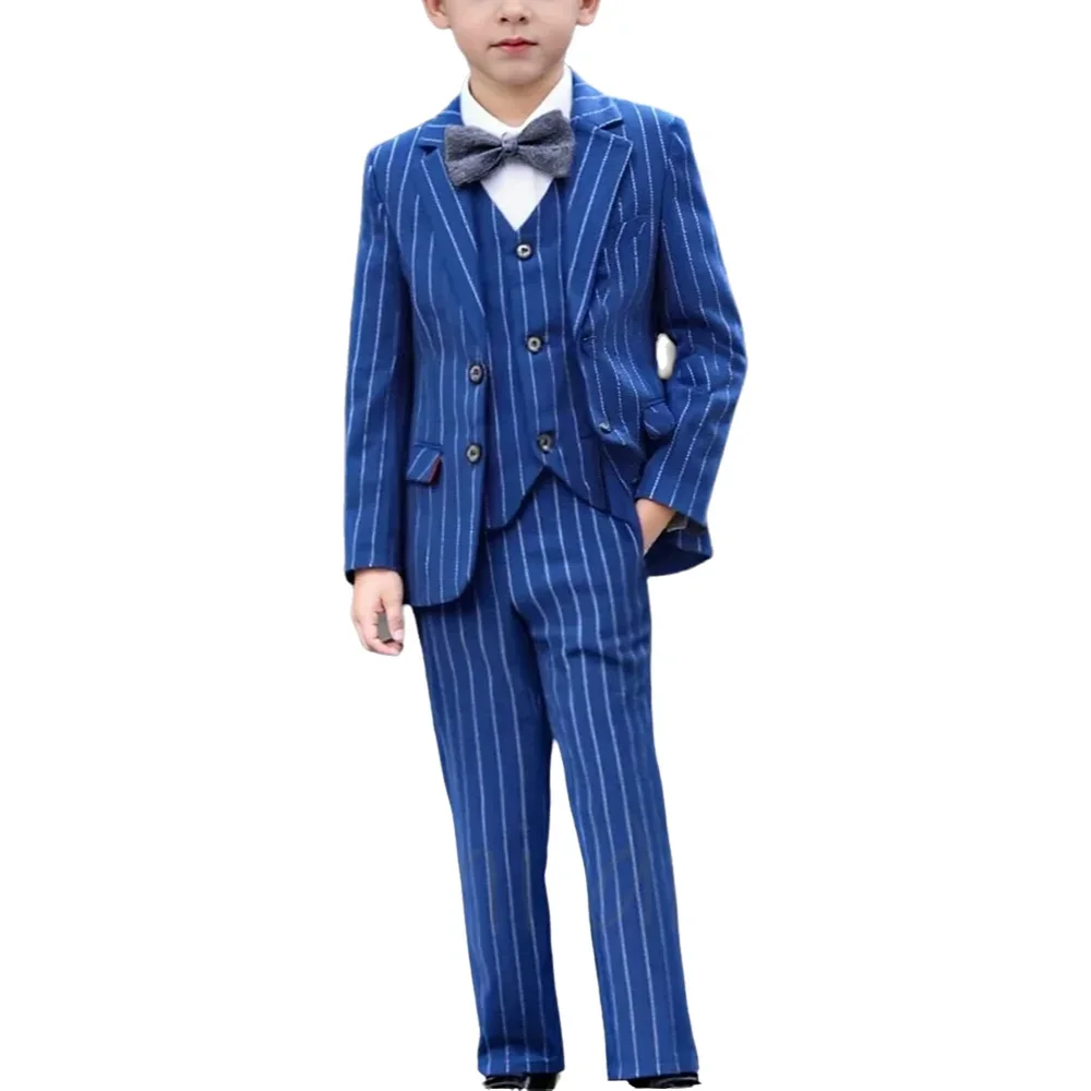 Chic Striped Boy's Suits Three Pieces(Jacket+Vest+Pants) Customized Classic Notched Lapel Single Breasted Casual Wedding Set