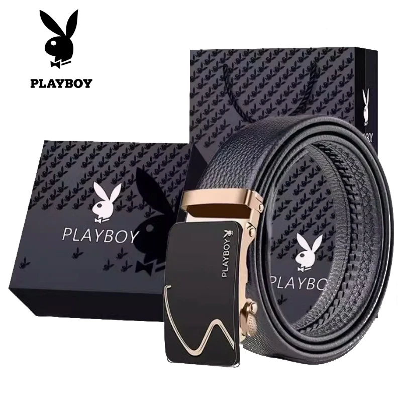 PLAYBOY leather belt for men, automatic buckle men's new cowhide pants belt