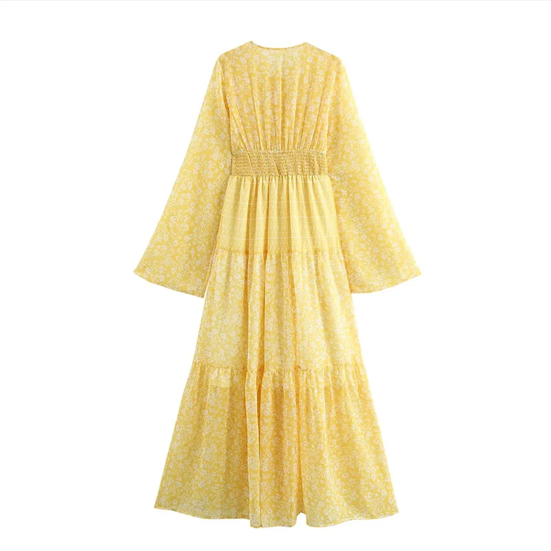 Z Frühling Neue Faion Casual Vielseitig Kleine Blumen Druck Chiffon Lange Sve frauen Dr Polyester Faser Damen Rock