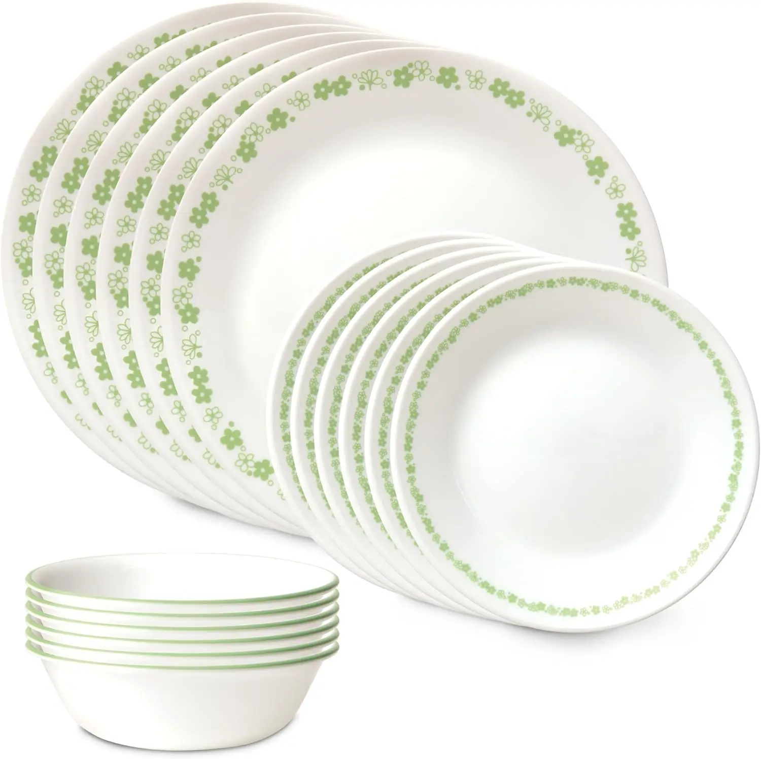 

Vitrelle 18 Piece Glass Dinnerware Sets Service for 6, Triple Layer Chip & Crack Resistant Glass Plate and Bowl Sets, Spring Blo