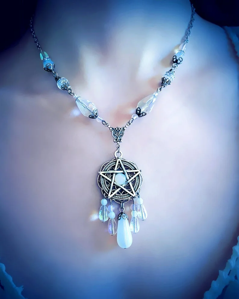 White Magick Pentacle Necklace, wiccan jewelry, pagan wedding gift, wiccan handfasting, pentagram necklace, pagan jewelry