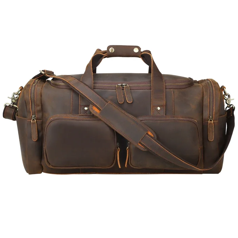 2024 New Arrival Vintage Large Capacity Top Grain Full Genuine Crazy Horse Leather Men Travel Duffle Bag Travel Bag