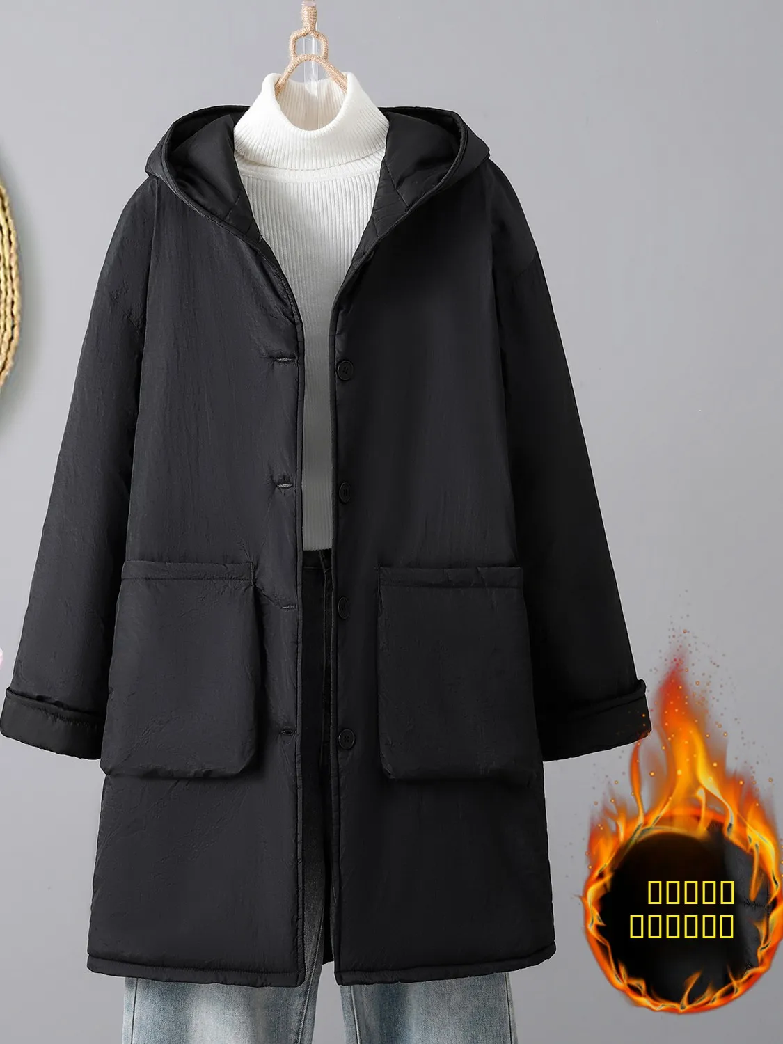 

Удобное теплое хлопковое пальто с капюшоном свободного покроя, корейское пальто для поездок на работу, новинка 2025, зимнее пальто большого размера