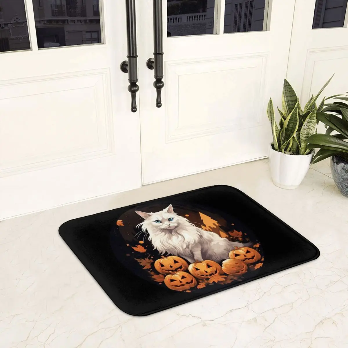 Turkish Angora Cat Halloween Doormat Non-slip Bathroom Floor Mats Home Entrance Rugs Kitchen Living Room Carpet Hallway Footpad