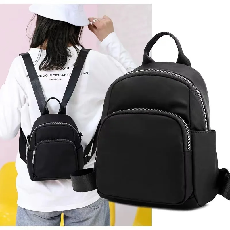 Women's Backpack Black Nylon Mochila Schoolbag Large Capacity Casual Bag Simple Versatile Small Back-pack