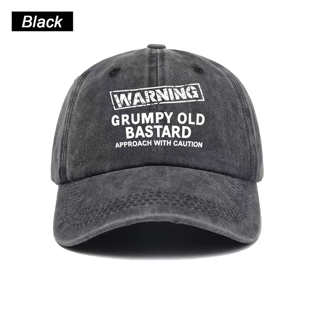 Vintage Washed Baseball Cap Grumpy Old Bastard Warning Print Graphic Unisex Streetwear Casual Trucker Style Summer Cotton Hat