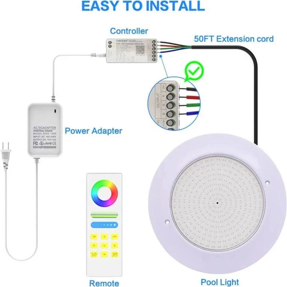 水中LED壁掛け式プールライト,屋外景観照明,アプリケーションリモコン,開口部なし,25W, 12W, 18W, 35W