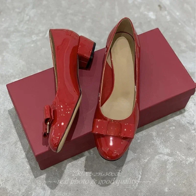 2026 Women's leather loafers, low-heeled moccasins with bows, light ballet flats spring and autumn
