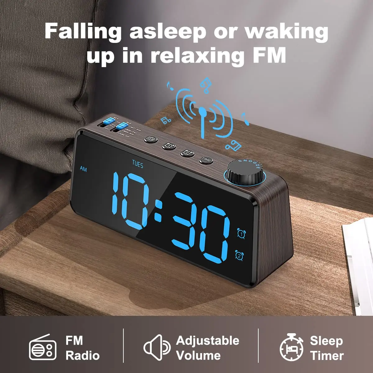 ANJANK Digital Alarm Clock FM Radio with Large LED Display, Dual Alarms,USB Charging,0-100% Dimmer,Bedroom/Desk/Bedside's Clock