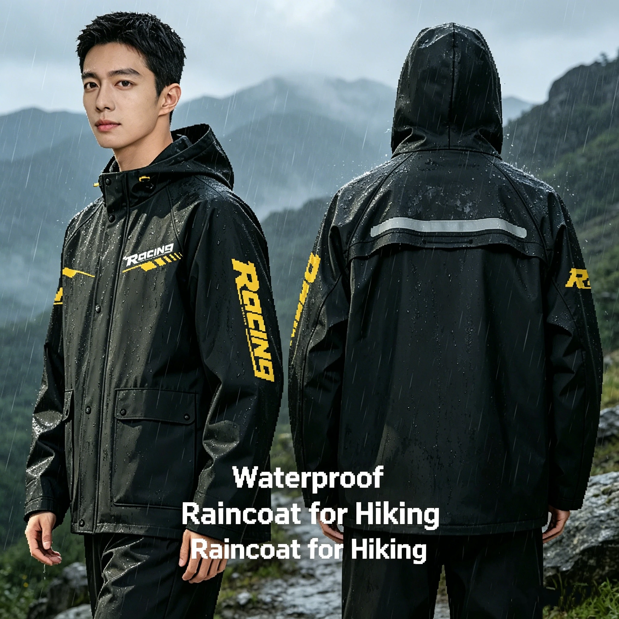 Thickened Storm Proof Raincoat for Riders Special Breathable Belt Reflective Strip Split Design for Enhanced Visibility in Bad W