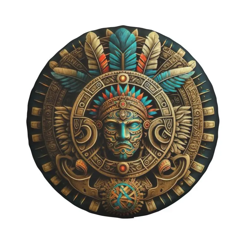 Custom Golden Aztec Warrior Spare Wheel Tire Cover for Toyota Land Cruiser Prado Jeep RV SUV Camper Vehicle Accessories 14\